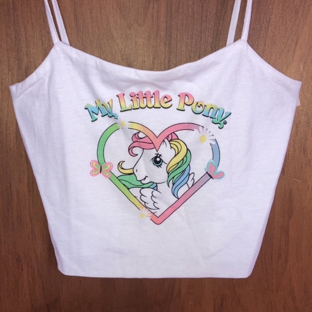 My little pony white crop top casual summer cropped sleeveless size L juniors - Picture 8 of 9